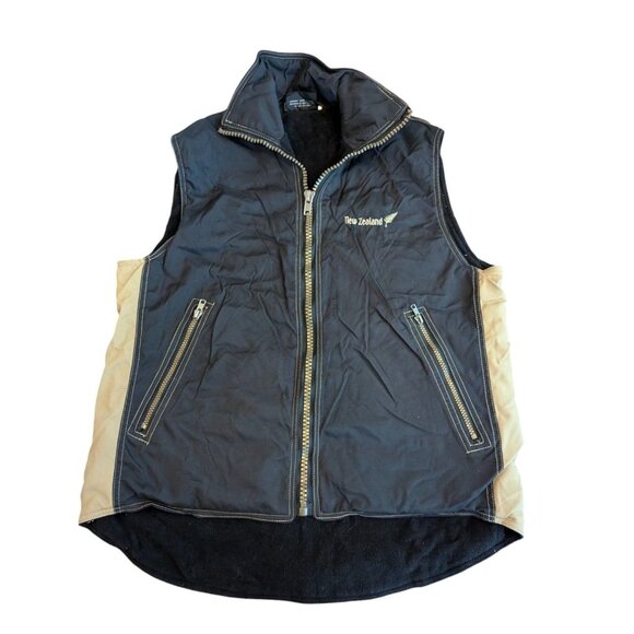 Vtg New Zealand Black & Tan Polyester Zip Vest Mens - Picture 8 of 11